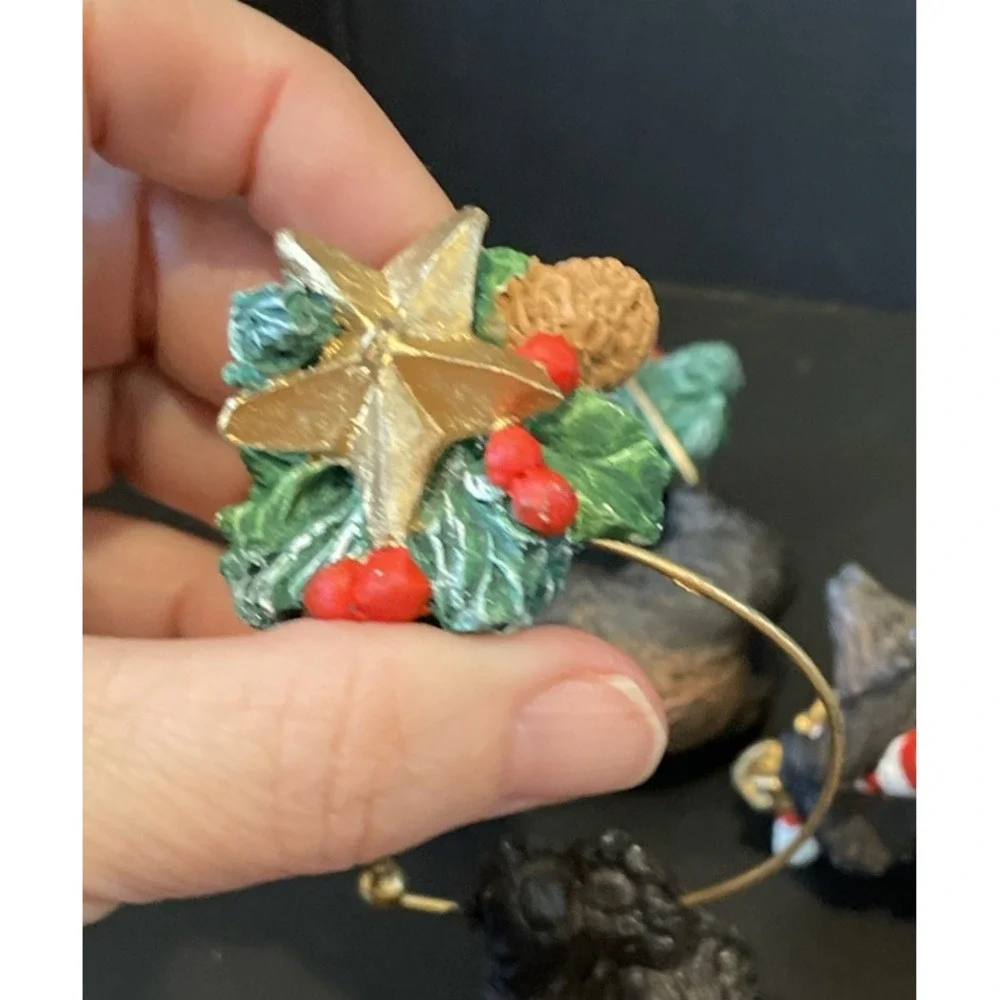 Black Bear Bears Holly Berry‎ Star Christmas Dangling Ornaments Resin Set Of 5
